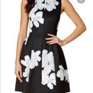 Calvin Klein Black Dress with White Floral Appliqué